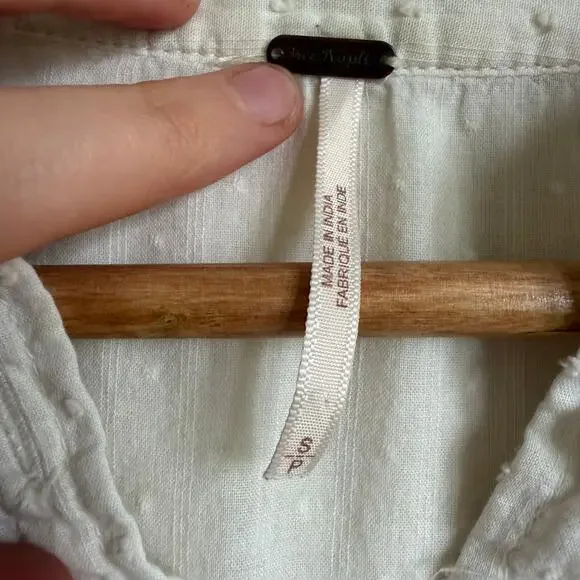 Free People Walk In The Park Top in Cream White Cotton Ruffle Lace Blouse Size S - Picture 5 of 7